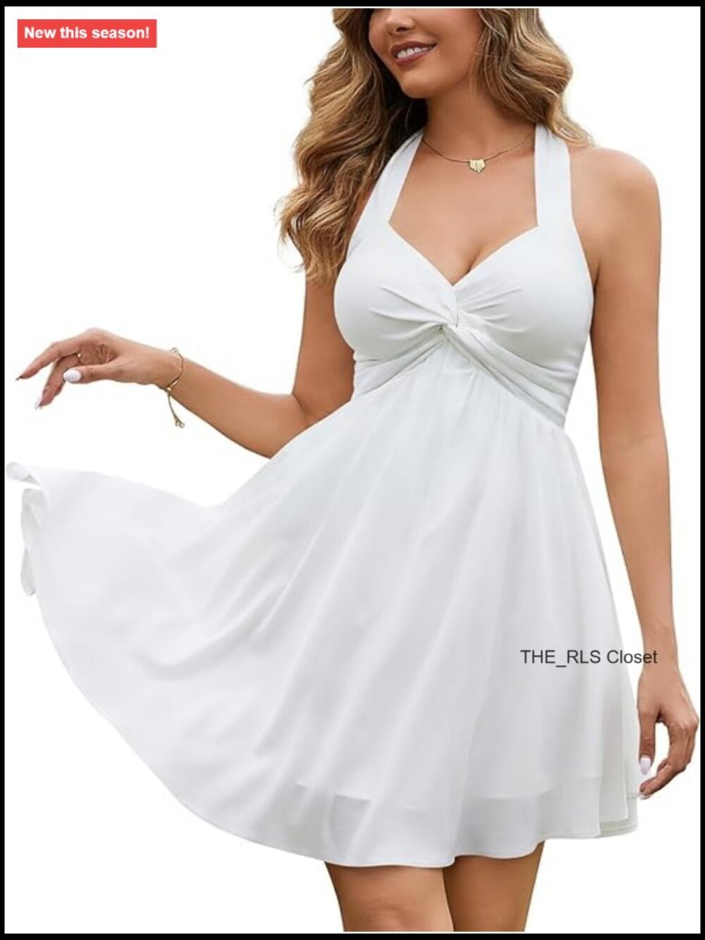 Halter Flowy Mini Dress Smocked Back High Waist Summer Sundress